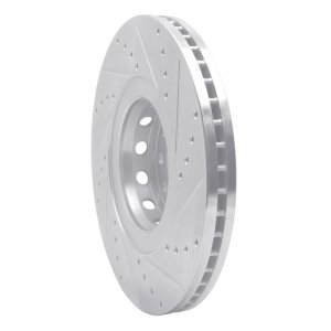 Audi A8 Brake Rotor (1) - Front Left - R1 Concepts - Drilled & Slotted - Silver - `00-`03